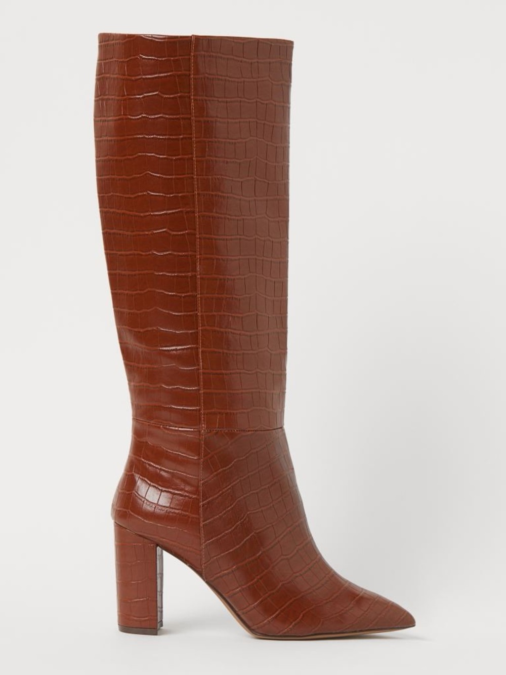 Tall Brown Croc-Embossed Leather Knee Boot - Women